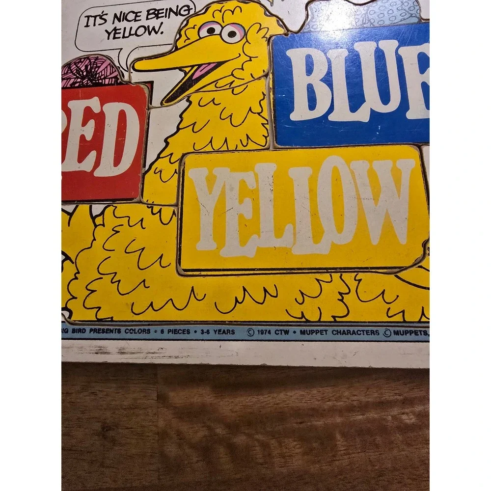 Vintage 1974 Playskool Sesame Street Big Bird Presents Colors Wood Tray Puzzle